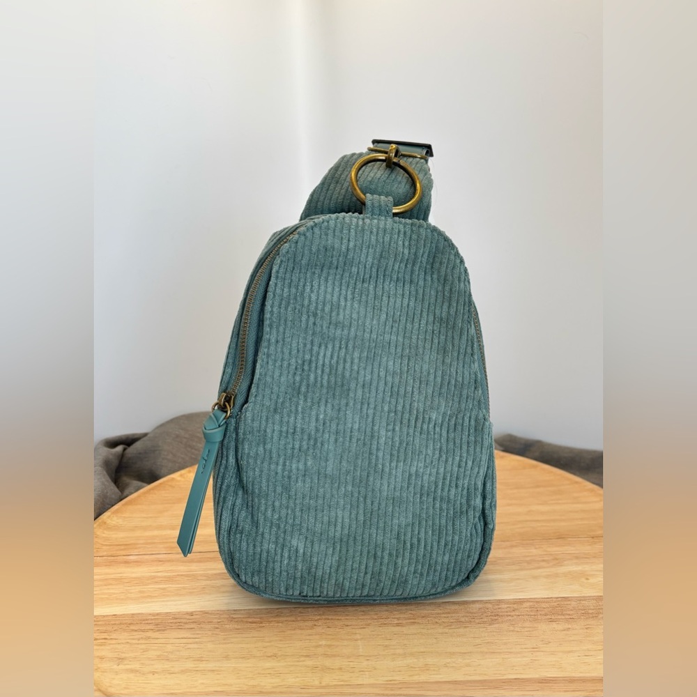 No Boundaries Teal Green Corduroy Sling Back Bag, NWT